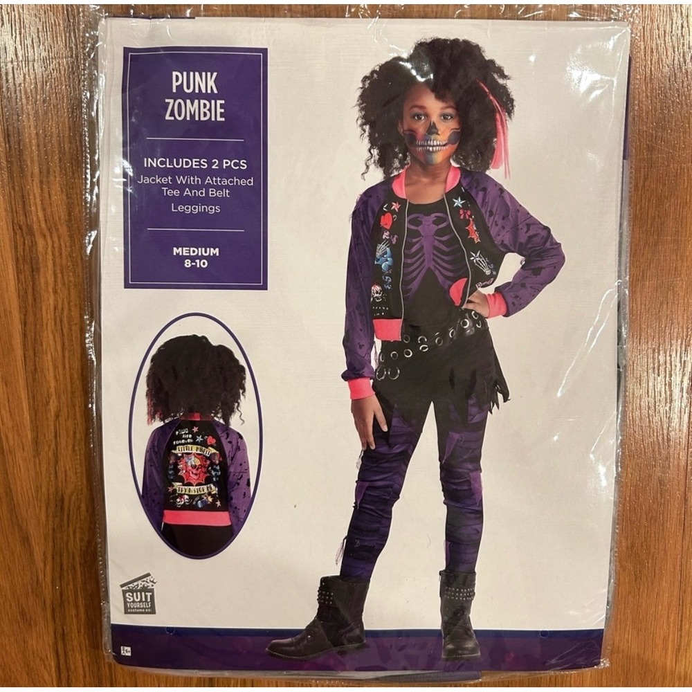 Punk Zombie Halloween Costume Purple Black Kids Medium 8-10 NEW!